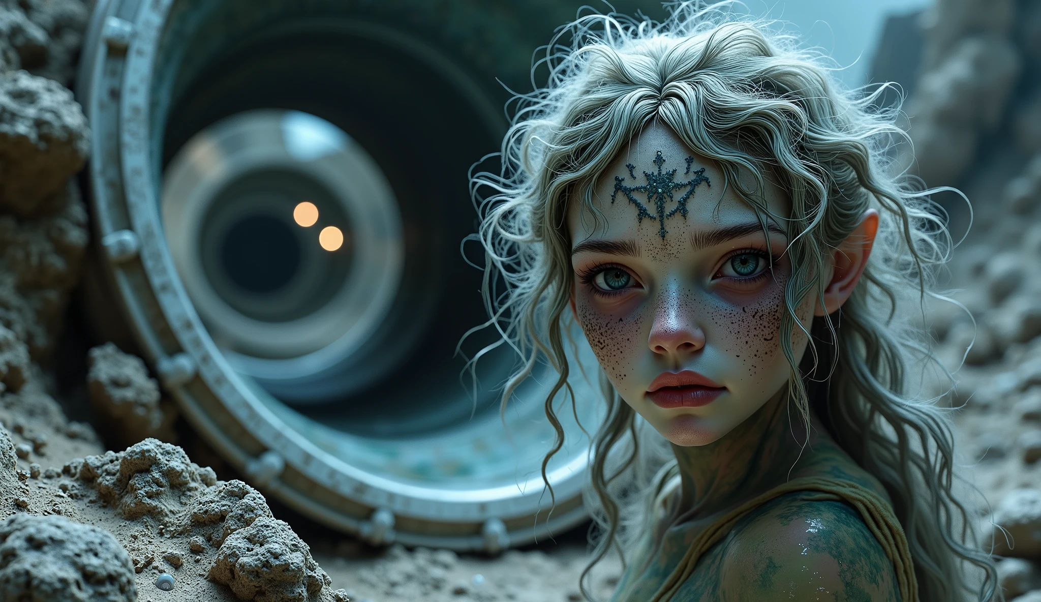 (Masterpiece, Best Quality:1.3), highres, (8k resolution), (ultra-detailed:1.1), madgod, stop motion, horror, 1 girl, glowing, underwater, photorealistic, glowing:0.3, (details:1.2), volumetric lighting, (extremely detailed), bubble