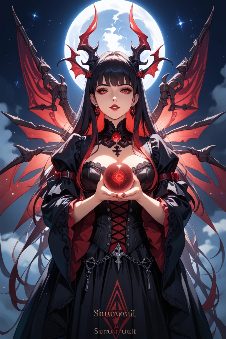 Satanic、despair、Devastation、natural disaster、middle ages、Red full moon、Woman crying red tears、Extending a Helping Hand、A sad expression、Fluffy camisole、Fantasy、One-Winged Angel