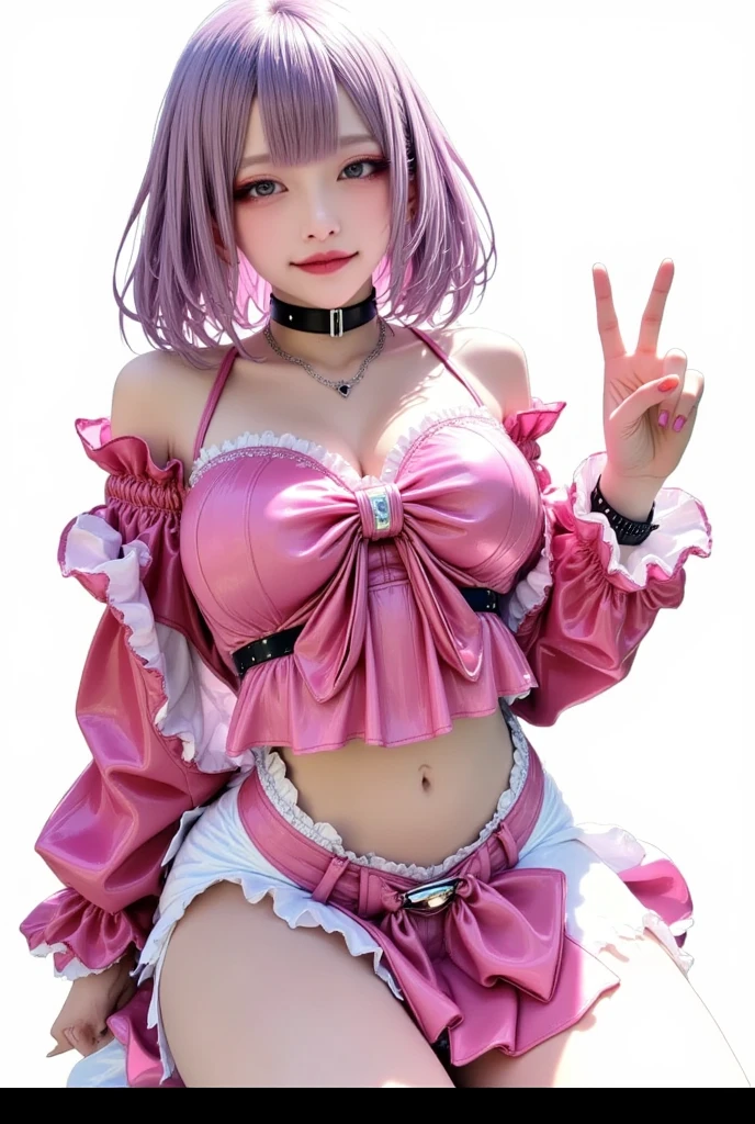 ​masterpiece, top-quality, Hi-Res, ((Evil Fall)), (((Leotard))), (((((Hollow eyes))))),ram1, 1girl in, 独奏, (((Standing picture))),Ram(Re:Life in another world starting from scratch), A pink-haired, white thighhig, (((short-hair))), red eyes, Hair above one eye, Ribbon trim, Hair Ribbon, X Hair Ornament, frilld, Maid headdress, garter strap, a black ribbon, Colossal tits,(((neck tie))), (((magical little girl))),