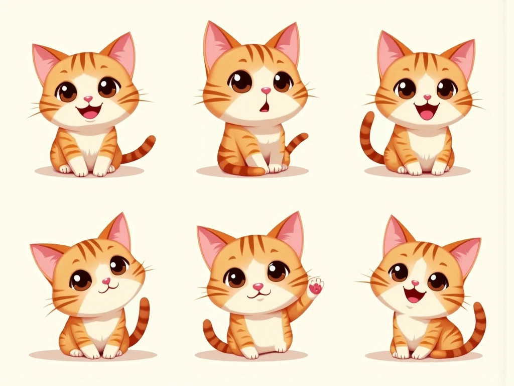  A set of six chibi-style cat emotes 