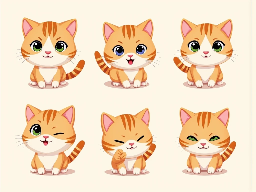  A set of six chibi-style cat emotes 