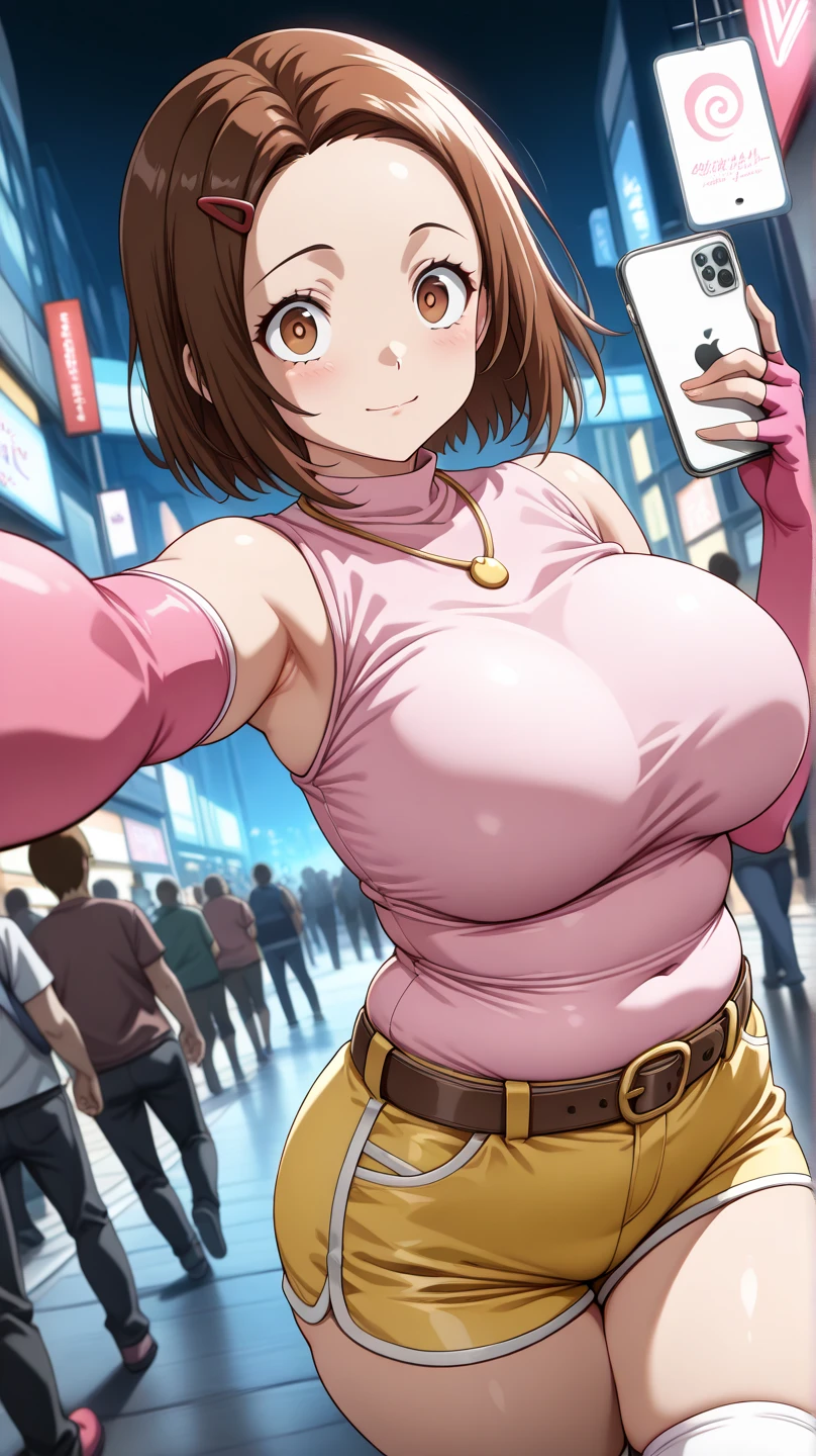 attractive korean woman, ripped muscle, muscular body, small breast, pale skin, smile(blush), nude, glasses, cross necklace, sixpack abs, [ultra detailed skin:1.2], brown hair, wavy hair, 8k uhd, pussy, full body, crowd, public, temple, standing,
