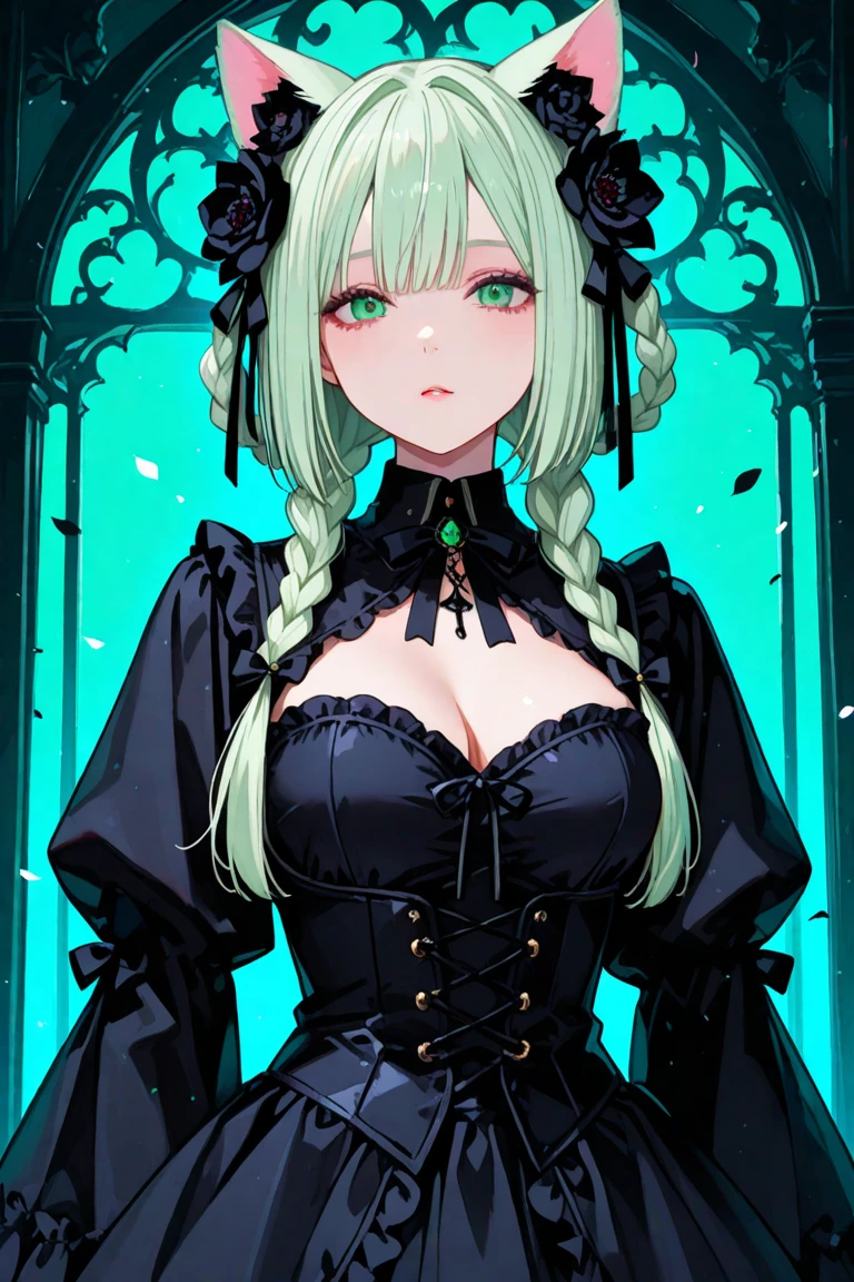 Highest quality, masterpiece, Ultra-high resolution, female、Big Breasts、End of the World、Zombie Girl、princess、Lightweight gothic dress、Glossy green skin、A dumb look、Beauty、Blonde、Tight waist
