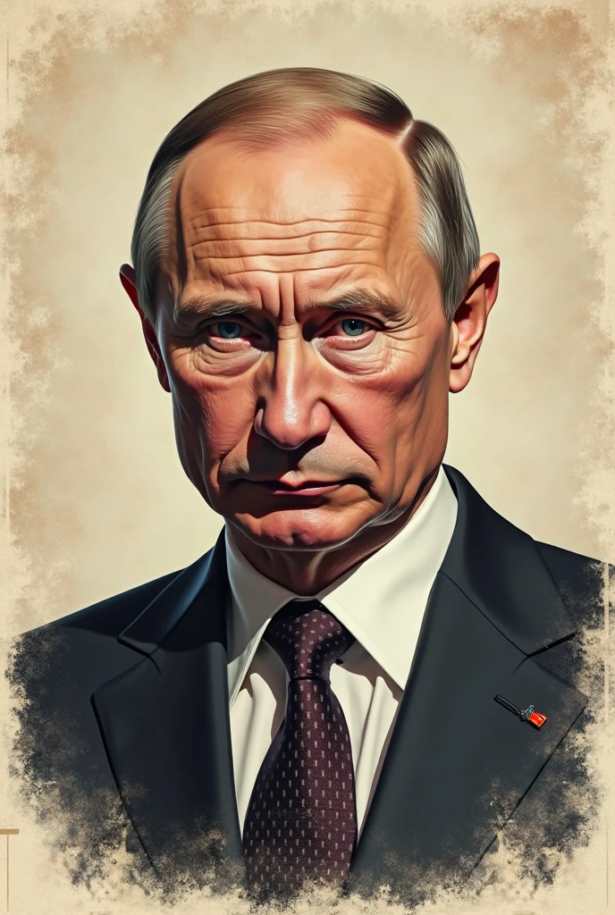 Valdimir Putin with pop art paint splashes background, in the style of magali villeneuve, luminescent color scheme, Dan mumford, captivating gaze, highly detailed figures, optical . Positive, zen, insightful, official, professional, confident, highly detailed