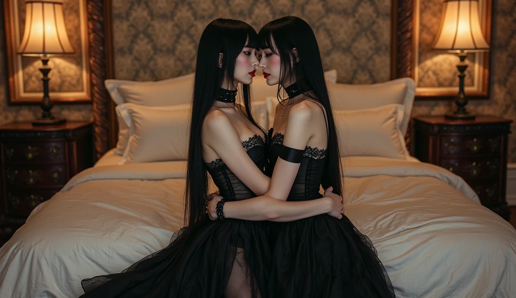 Hot girl, green hair, green eyes, black wedding dress, blush