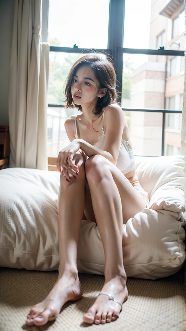 Beautiful woman, bare feet, enchanting, seductive