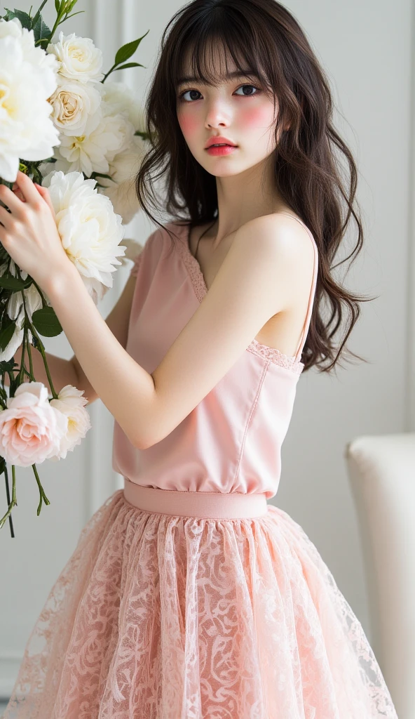 Big eyes、Big black eyes、Drooping eyes、smile、Mouth slightly open、Smiling with teeth showing、Completely naked、topless、beautiful breasts、normal breasts、bottomless、All naked、naked、No underwear、not wearing anything、short bob、loose curly hair、alone, idol face,cute、18-year-old、Japanese、 delicate girl, Frank, Sophisticated, thin arms, innocent eyes, cheek, shiny pink lips、Keep your lips open、depth of field movie light、blurred background、目 focuokeh dof、professional lighting、soft light、(NSFW:1.1)、bodice subian、beautiful feet、asuka saito、body photo、standing、standing、standing、hold back defecation、leaking、thin、