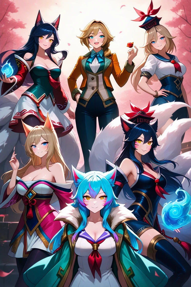 Ahri de League of Legends, foto do corpo todo, perfect hands, cabelos pretos e longos, nine fox tails on the tailbone, orelhas de raposa pretas, roupa de samurai vermelha, papel de parede, fundo em Iona, rosto sexy oriental, cabelos pretos escuros, imagem horizontal, celular