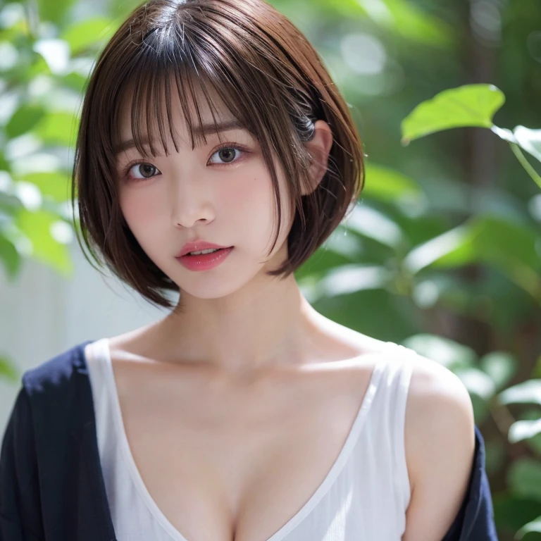 short hair, cleavage,