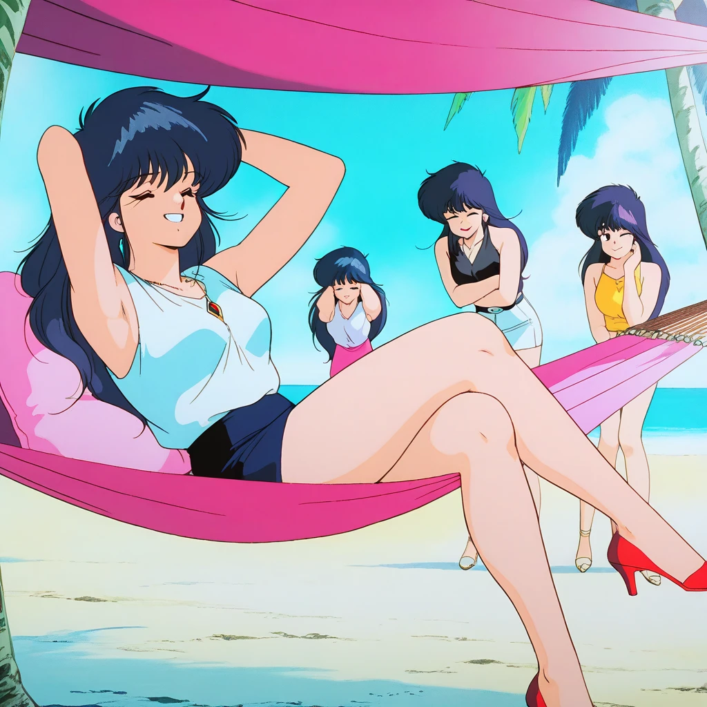 ((asakura minami/touch/)),nsfw,((masterpiece)),((highest quality)),POV,super detailed,(thin entire outline),enlightenment,explicit,((1girl:1.3)),dutch angle,black hair,medium hair on shoulders,black eyes,small nose,perfect body,beautiful body,beautiful character design,perfect eyes,perfect face,(happy,smile,red cheeks,having fun:1.2),small open mouth,perspiration,wallpaper,ultra high resolution,8k,photo shoot,(beautiful large breast:1.2),beautiful legs,perfect feet,beautiful skin,fair skin,smooth skin,official style,official art,make a screen cap,outdoor,(summer beach),sunshine,bright lighting,white bikini,(((micro bikini,protruding nipples,camel toe:1.3))),((wide spread legs,peace sign:1.2)),(relaxing on beach chair:1.3),((((mmf threesome,gangbang)))),