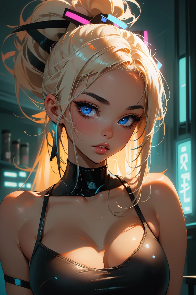 girl swimmer,((girl with extremely cute and beautiful blonde hair)),

(large breasts:1.4),saggy breasts,(((very light blonde hair:1.35,straight hair,long hair:1.4,colored inner hair,ear breathing))),((heterochromia:1.5, (pink_eye and yellow_eye))),intricate eyes,beautiful detailed eyes,symmetrical eyes,((fat)),(((lustrous skin:1.5,bright skin: 1.5,skin tanned,shiny skin,very shiny skin,shiny body,plastic glitter skin,exaggerated shiny skin,illuminated skin, wet legs))),(spider lower abdomen,narrow waist,wide hip,athletic body,inflated legs, thick thighs,detailed body,(detailed face)),

cute,slutty,seductive,erotic,((nsfw)),

zettai ryouiki,((two-piece swimsuit magenta,wearing a bikini outfit:1.3,sport bikini)),(rgb headphones:1.5,cyber gloves:1.5,huge mech-gloves),((wet clothes,intricate outfit,intricate clothes,intricate swimsuit, intricate bikini)),

cyberpunk city by the ocean at night, with bright neon signs and dark stormy clouds and puddles, scenery:1.25,nighttime, starry night, cosmos,Very dark night that makes the neon lights stand out, very bright neon lights,nighttime, starry night, cosmos,

artistic photography,(photography taken by sldr),highres, sharp focus,(ultra detailed, extremely detailed), (photorealistic artwork:1.37),(extremely detailed CG unity 8k wallpaper),((synthwave background theme)),(((vibrant colors))),intricate,(intricate background),(masterpiece),(best quality),perfect rendered face,perfect face details,realistic face,photo realistic,analog style,((intricate detail)),(((realism))),