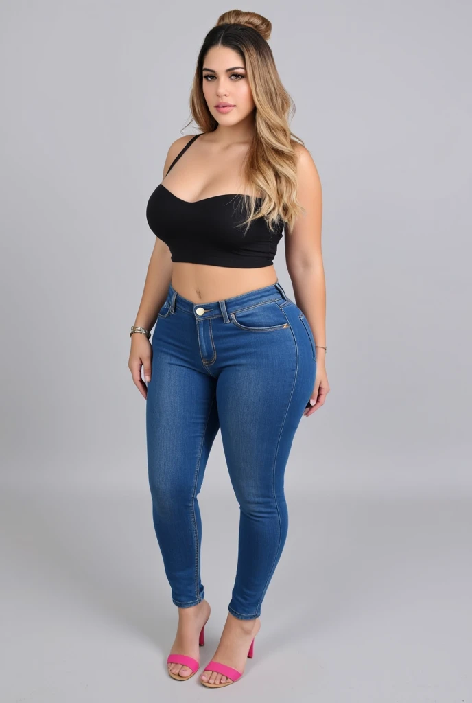 Busty Woman wearing a tight clothe with cleavage