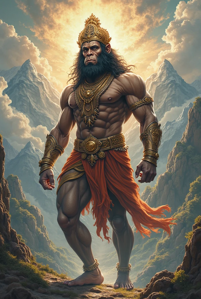 Meeting Hanuman:
Rama and Lakshmana meeting Hanuman in the forest, with Hanuman displaying his strength and devotion.