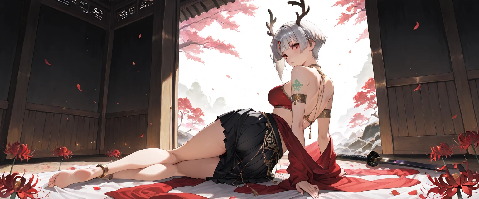 (masterpiece, best quality: 1.2), traditional Chinese ink painting, A cute 20 year old sexy women with big saggy breasts and lace skirt, sexy white lace , Oversized dress :1.5, Couch, Ultra-detailed face, Detailed eyes, Double eyelid, sfw:1.5 , evil smile:1.4 ,emphasizing slender abs :1.3, (upskirt:1.5) , (underboobs:1.5)