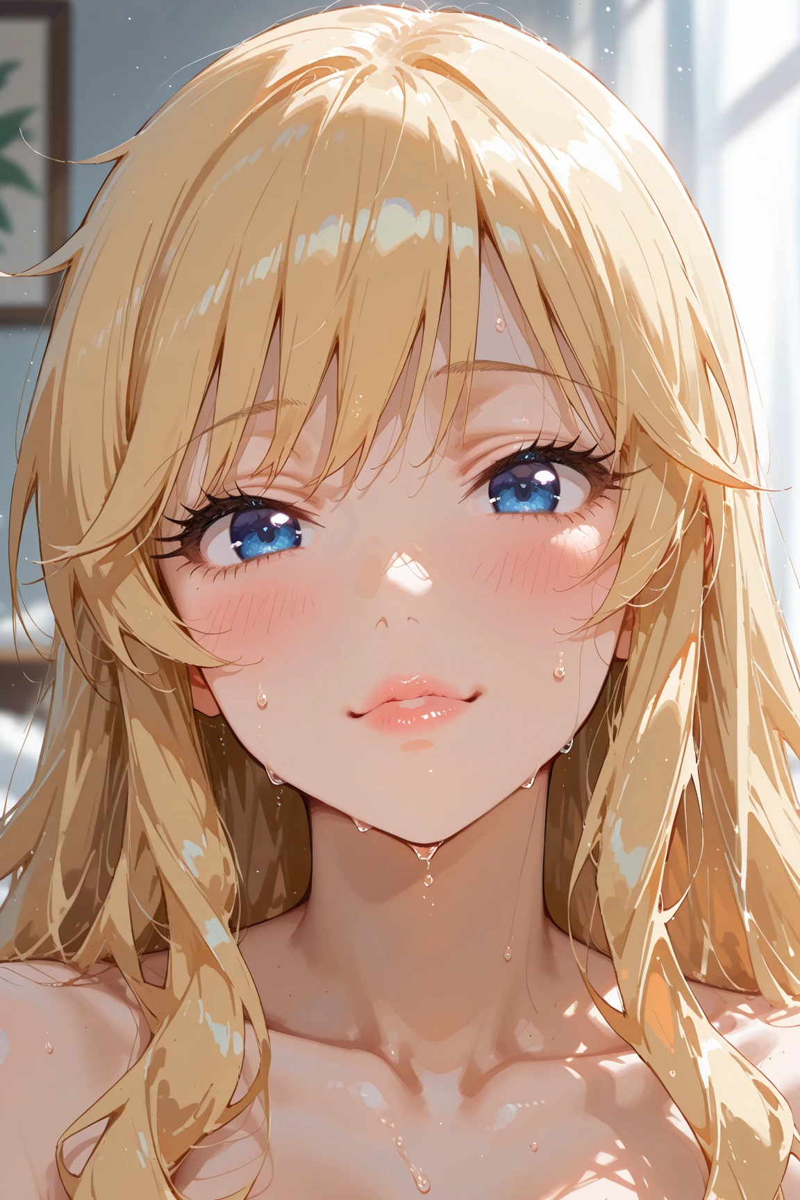 (masterpiece:1.2、Highest quality、masterpiece)、1 female、(Beauty:1.2),alone、classroom、Day、stand、blonde,(Bangs,Disheveled Hair:1.2)、blue eyes、(Completely naked:1.4)、(Whitening:1.4)、Big Breasts、Ring Earrings、lipstick、Sweaty、Round 1、blush、(Face close-up:1.4),(Cum on face and hair:1.5),(Heart symbol with both hands:1.2)