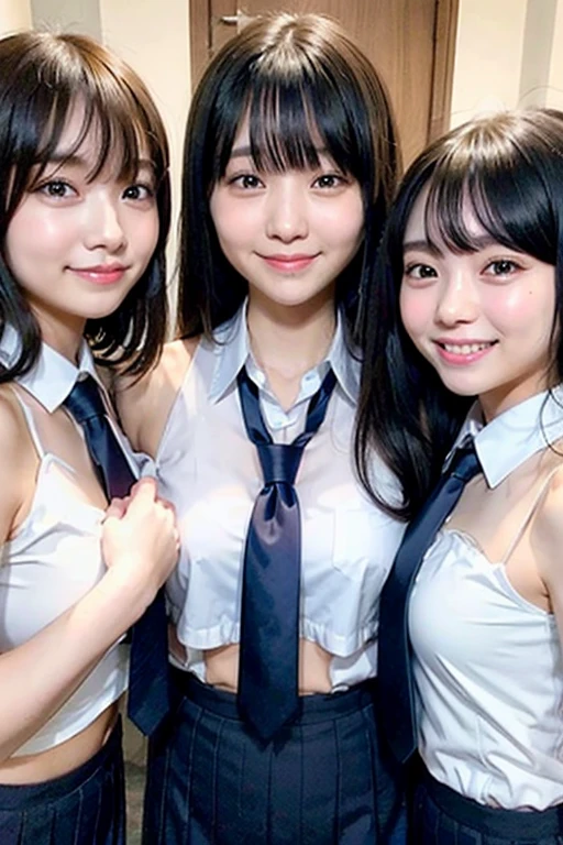 Three beautiful and cute Japanese schoolgirls get naked and caress the penis of a middle-aged man、Having group sex、They are neat and tidy students.、They lick each other&#39;s bodies、Disorderly entangled、On the bed