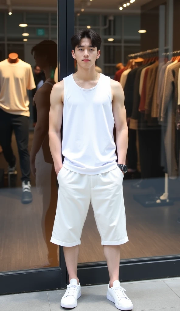 （A lovely Shota：2），（full bodyesbian：2），（Heads-up view），malefocus，looking at viewert，16 yaers old，Awl face，Tall，（Tall guy：2），Super tall，（Height 300 cm：2），Excellent body proportions，（Slender slender legs：2.5），Slender feet，small heads，（Lovely and pretty：2），（The face of an anime man），（Very detailed beautiful face and eyes：2），（Big bright eyes：1.2），Sharp eyeliner，Clear and beautiful face，with short black hair，（Correct facial features），（tilts your head：1.5），（having fun，grinning smile），（Men's short sleeves：2），shorter pants，Muscle firming，（Wide shoulders and narrow waist：2），Sports men's socks，Basketball shoes，Detailed muscle texture，Highlights muscle structure，Have in the living room，（sitted：4），（full length shoot），Stay away from the lens，Show full body surrealism, (Photorealistic detail), Incredible accuracy, lifelike textures, masterful technique, Jaw-dropping precision, artistic dedication，（anatomy correct），Good lighting，exquisite detailing，Best quality，stunning masterpiece，CG