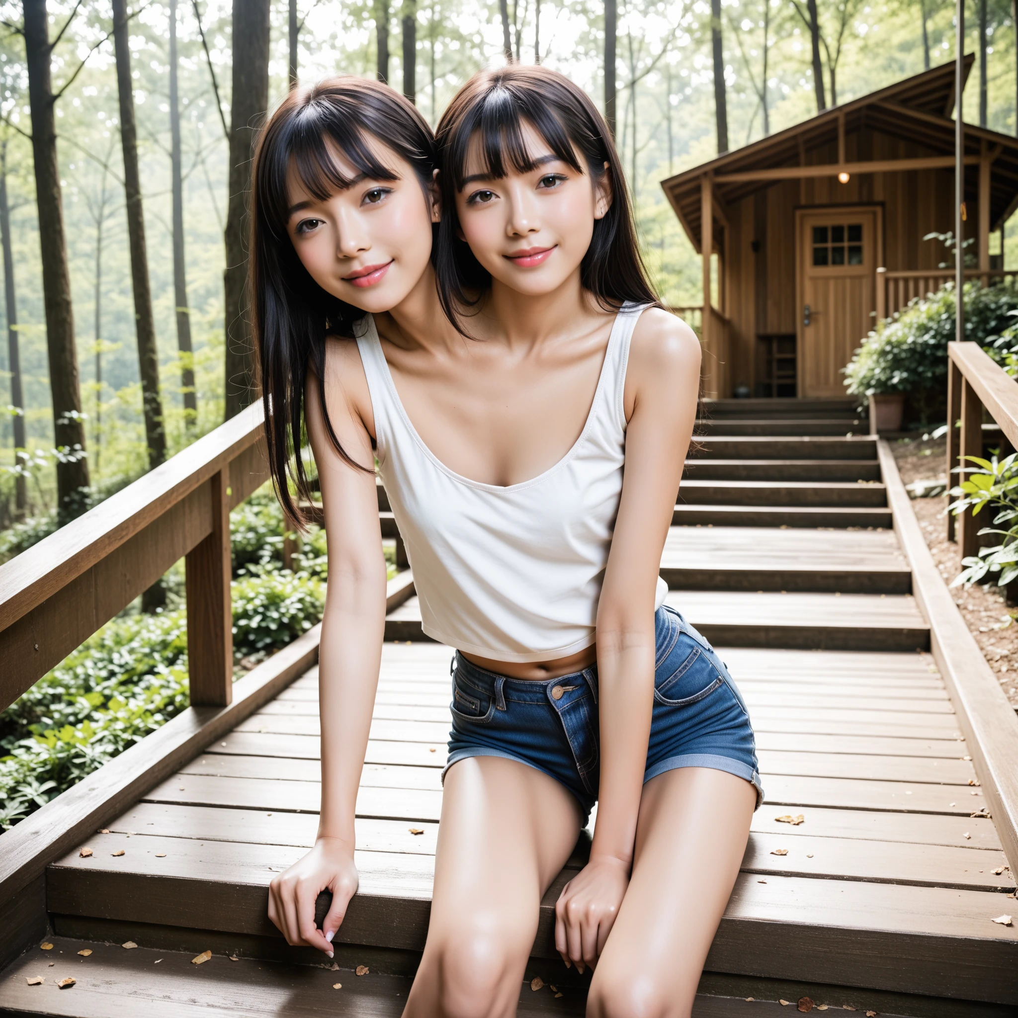 Realistic atmosphere、(in 8K,Raw photo, Best Quality,masutepiece:1.2), One Woman,(Photorealsitic:1.9),girl with,Cute,lightsmile,Erotic body, (plein air:1.45),(Highly detailed:1.23),(Detailed background:1.2), (Skin Dentation:1.3),(Perfect body:1.35), (natural soft light), (blouse:1.32), (I was wearing:0.8), Floating hair,(light Particle, Lens Flare, glowing particles:0.6), (Dynamic Pose:1.24),, Soft lighting, Head tilt, Sunlight, (small head:1.47),