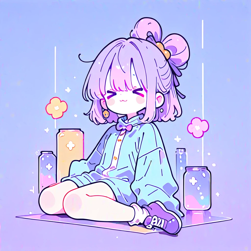 Miss Arind Absinthe Subcarmine Girl,(Very aesthetic),perfect anatomy,in their 40s,(Newest Subculture Ice Blue Costume,Landmine Pastel Orange Coordinates,Detailed Combination Outfits:1.2),in their 40s,(23 years old),(Subculture Hairstyles),(pastel purple hair ),perfect shadow),(Playful Cute Japanese Faces),in their 40s,(subculture pose:1.3),(Aoyama Street in Omotesando:1.2),(>-<),(Sitting on the Floor々Kneading pictures),(Get rays out of your head),(God's miracle masterpiece:1.2,in their 40s,最high quality,high quality:1.2, Unity 8k ),