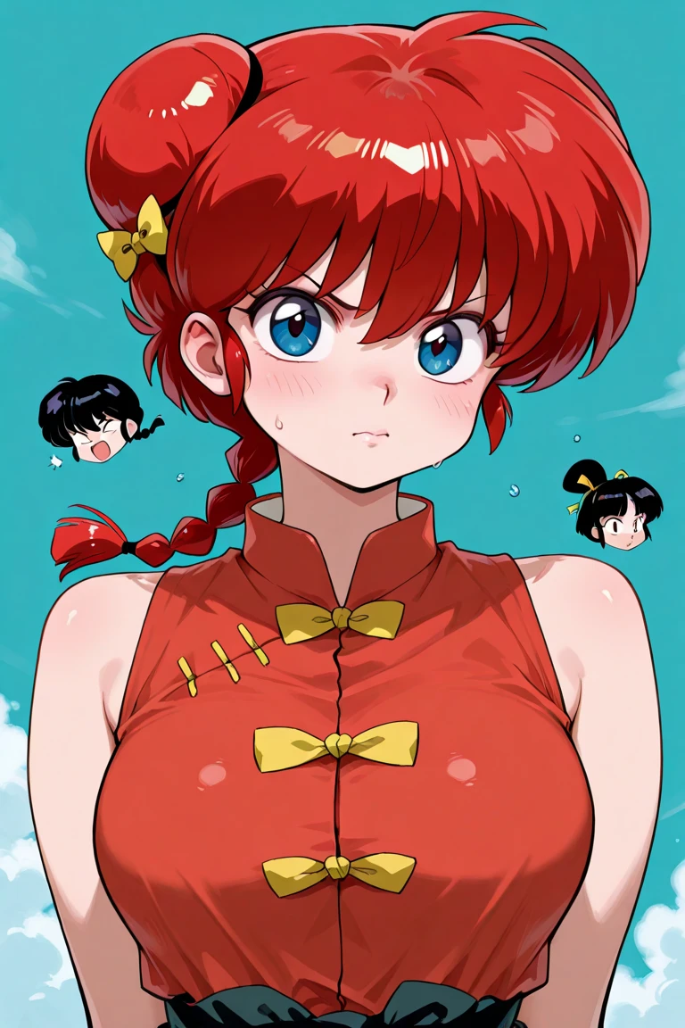 Ranmachan, cabello rojo, Cabello con trenza, ojos azules, ojos detallados, cuerpo completo, Mejor abertura central del escote Mejor apertura central del pecho