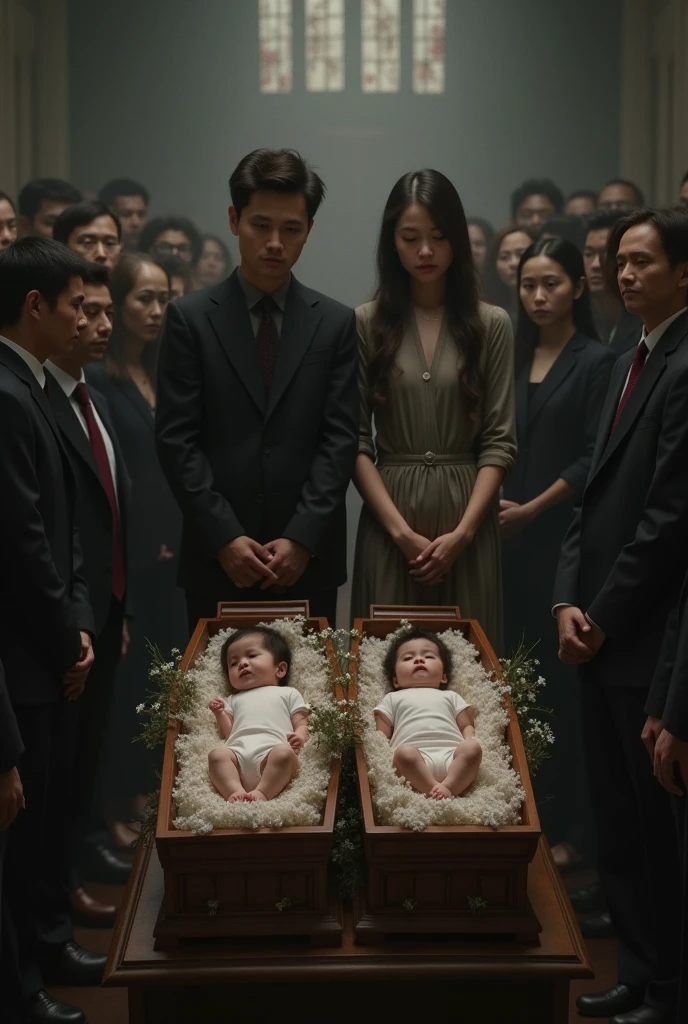 a 40 year old pregnant woman crying with 3 small children in front of a grave,detailed face and body,extremely detailed eyes and face,longeyelashes,beautiful skin,sad expression,holding children,mourning,cemetery,gravestones,cloudy sky,gloomy atmosphere,somber mood,dramatic lighting,muted colors,realistic,photorealistic,photo-realistic:1.37,(best quality,4k,8k,highres,masterpiece:1.2),ultra-detailed,HDR,UHD,studio lighting,ultra-fine painting,sharp focus,physically-based rendering,extreme detail description,professional,vivid colors,bokeh
