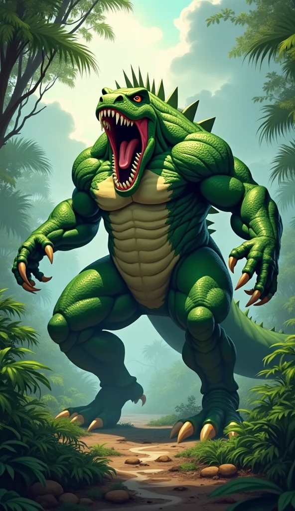 Male, anthropomorphic dinosaur (Dinnosauro fofo), full body, muscular build, playful expression, soft brown fur, green scaled texture, intricately detailed, highest quality rendering, bright and colorful environment, solo pose, looking directly at viewer, detailed face with expressive eyes, realistic and lifelike, trending on ArtStation, by ArtisticallyWilde, by DinosaurWhisperer, by LithoDragon.