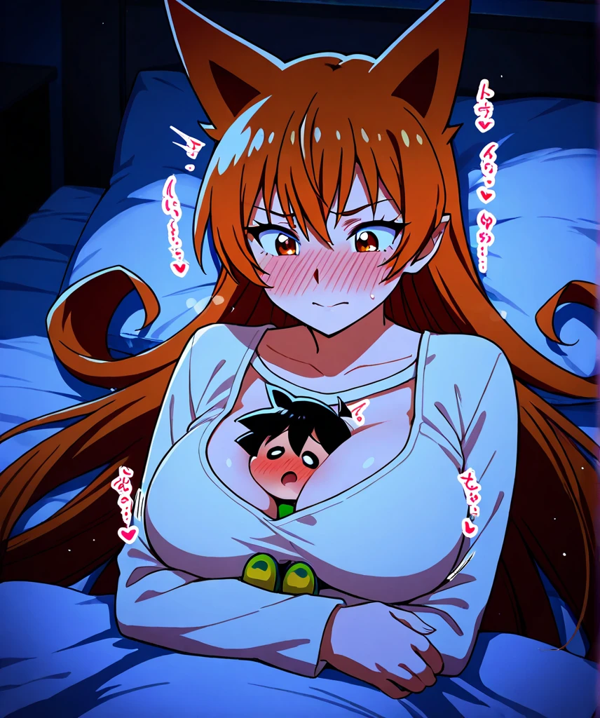 score_9, score_8_up, score_7_up, score_6_up, score_5_up, score_4_up, (source_anime), 2girls, bleach, (rukia, short hair, small breasts, {sucking breasts}), (Orihime Inoue, long hair, massive breasts,), yuri, age difference, size difference, breast sucking, far, full body