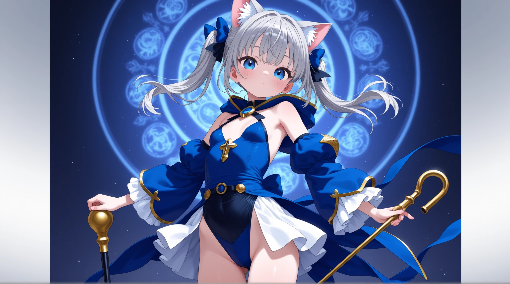 in woods White-eared long-eared rabbit、I'm with a girl with long blue hair and a chibi character。It is a cute white and blue costume。White panty Dark eyes。Adorable Digital Painting, cute detailed digital art, the squirrel king, Cute digital art, cute cartoon characters, cute character, CuteCreatures, Cutie, official illustrations, Official art, squirrel, maplestory mouse, astri lohne, cute 3d render