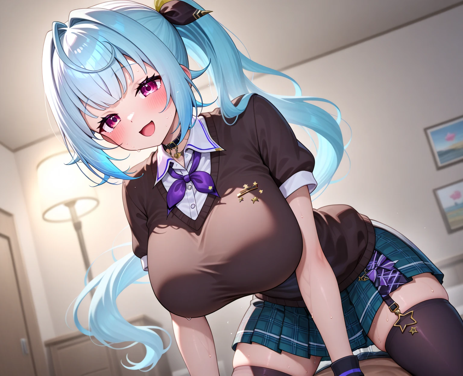 (masterpiece)、(Best image quality)、(Very detailed)、(Very detailed)、4K、(8K)、Best image quality、(beautiful), 1 Girl,,Huge breasts、Thick thighs,smile、Noise Reduction、Emphasis on the crotch、Breast Augmentation,(Black Pantyhose:1.2),(Cheerleader:1.2),The chest is exposed ,Leg spread,pubic hair,Crouching,(Footjob:1.3),Sweating,skirt,(Bukkake on thighs:1.2)