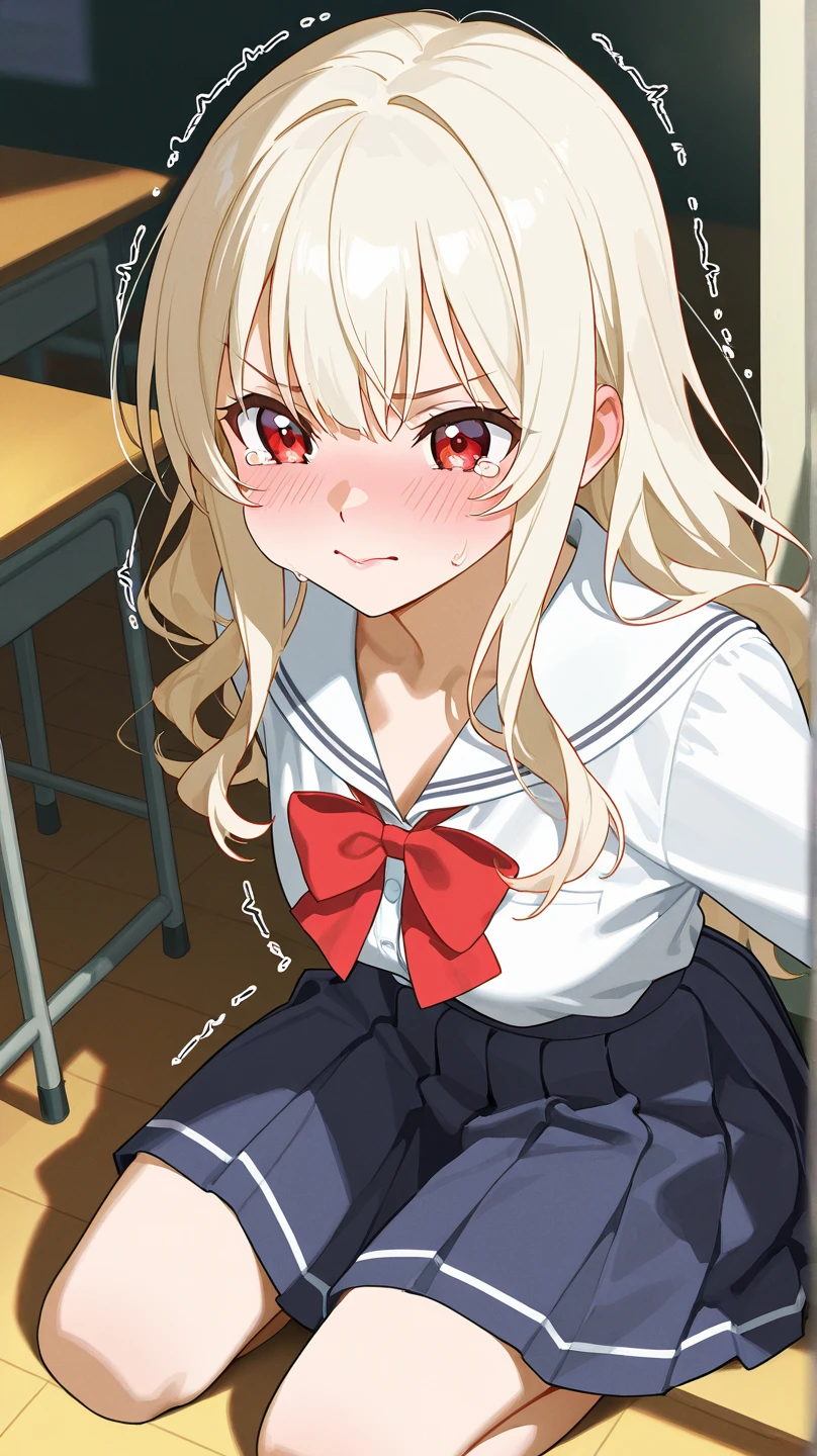masterpiece,best quality,game cg,<lora:ijichi_nijika:1>,sitting, red_bow, bowtie, side_ponytail, signature, shimokitazawa_high_school_uniform, smile, bow, 1girl, black_skirt, sweater_vest, white_shirt, white_background, solo, collared_shirt, facing_viewer, thumbs_up, bocchi_the_rock!, black_sweater_vest, feet_out_of_frame, school_uniform, skirt, long_sleeves, blush, sidelocks, red_bowtie, ijichi_nijika, ahoge, shirt