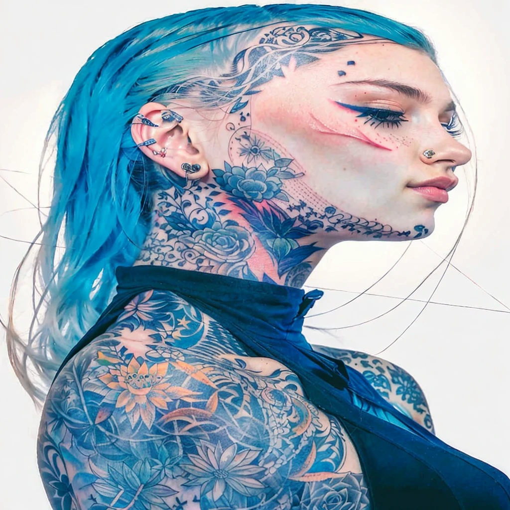 (style of richard deacon), formal wear android,1girl,a beautiful girl in a colourful dress with colourful intricate tattoos surrounded by colourful patterns,(Luminous burning hair:1.2), realistic fantasy, extremely detailed and beautiful , 8 k resolution,