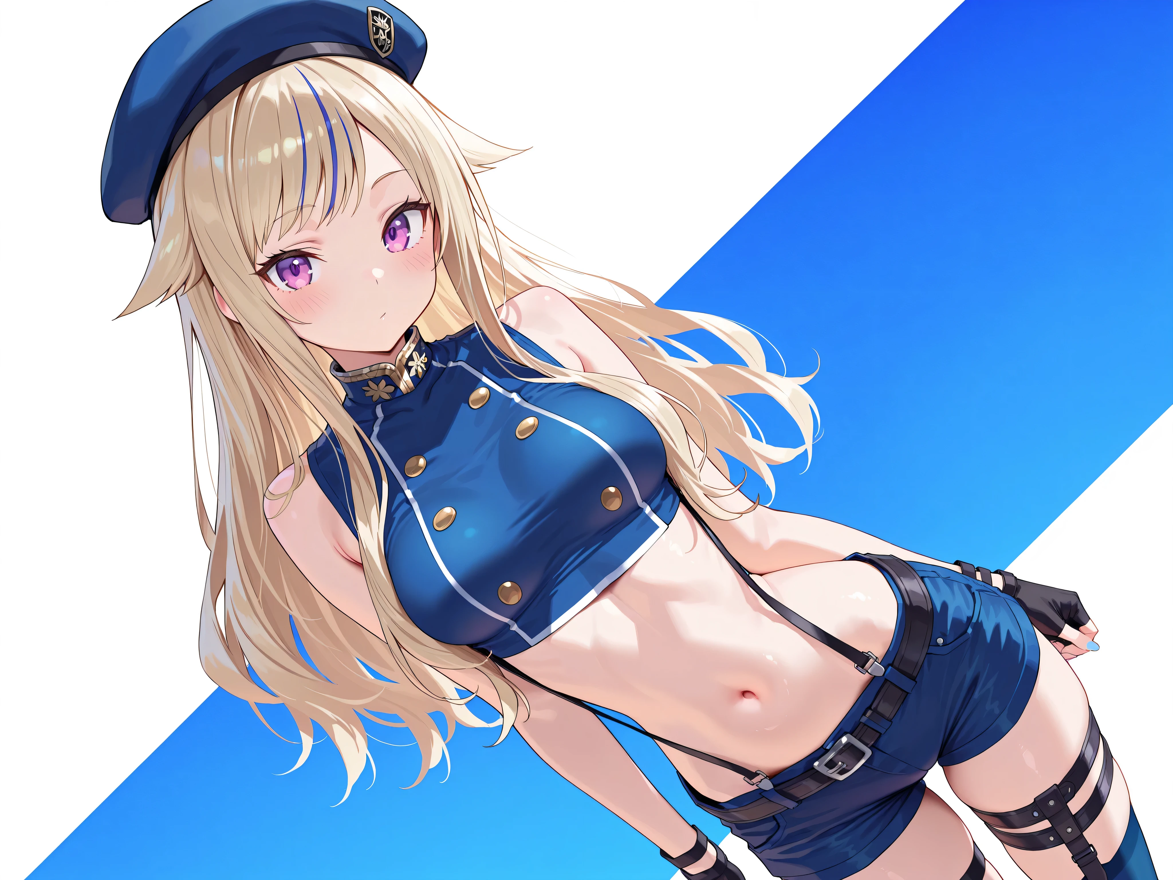 1masterpiece, high resolution 4k, high detalied, 1girl, 25 years old, (full body), (standing), spread legs, female focus, rpg style, warrior girl, lollipop axe and shield candy, solo, (yamanba gyaru girl), [ganguro girl], shiny skin, (dark skinned female), [tanned skin], long blonde hair, hime cut, bangs, (hair up), (huge breasts), big eyes, ligth blue eyes, hip bones, collarbones, orange jacket, open jacket, poet long sleeves, puffy sleves, sleeves past wrists, (micro_bikini), (micro bikini top only), (pencil microskirt), (high waist skirt), micro bikini, upskirt, bikini pull, partialy visible vulba, high top sneakers, plataform sneakers, (orange thighhighs), [red thighhighs], nails, purple nail polish, white background, simple background anime style, inspired by genshin impact.

