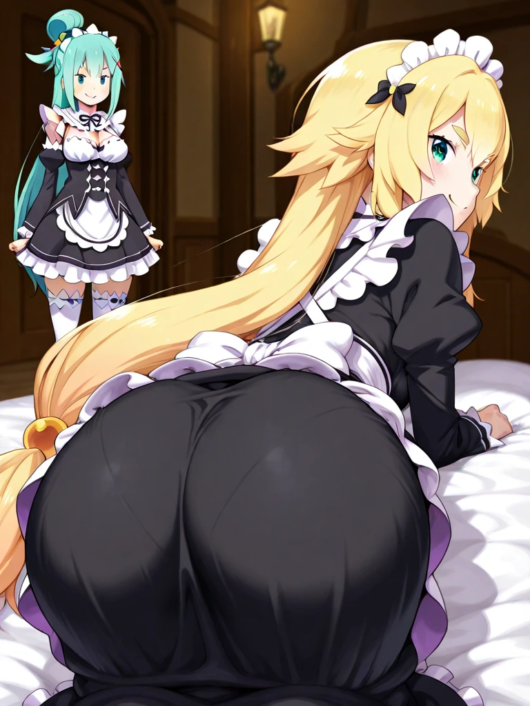 1girl, solo, multiple colored hairs, maid, black cat tail, smile, black thighhigh, leaning forward, charm posing, background, upskirt, (view from below), presenting, very young girl, tight pussy, tight anus, 9 years old, little, petitte, elegant young girl, blonde hair, ponytail, anus focus, (extreme close-up), ((pov facesitting)), squatting,