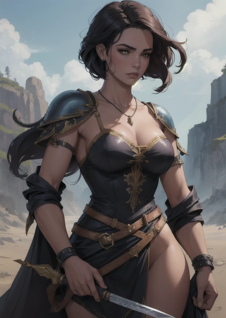 (best quality,4k,8k,highres,masterpiece:1.2),ultra-detailed,(realistic,photorealistic,photo-realistic:1.37),dark environment,dramatic lighting,anime style,red armor,sword,barbarian_woman armor,wide hips,beautiful detailed eyes,strong and confident expression,long hair flowing in the wind,nighttime scene,intricate armor details,detailed background of an ancient fantasy world.