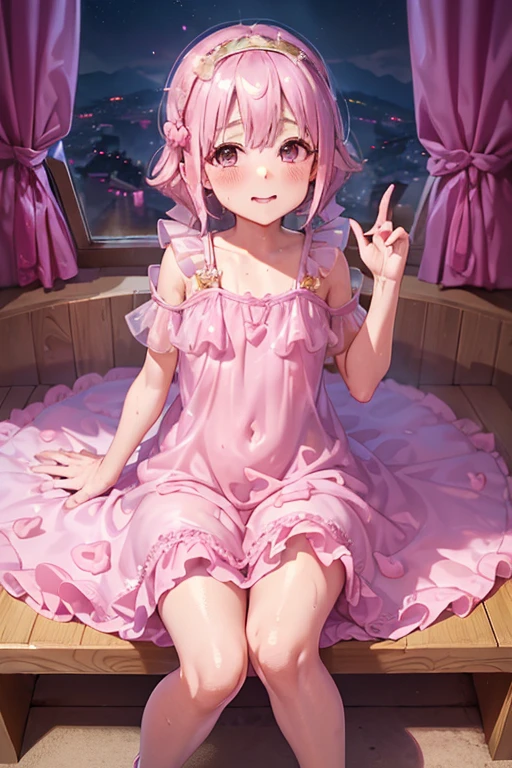 ultra-detailed、(8k, RAW photo, best quality, masterpiece:1.2), (extremely detailed 8k wallpaper),professional lighting,sharp focus, depth of field、nfws,((((head shot)))),((((美しいflower嫁)))),(((Pink fluffy short bob、rainbow colored curl hair、Curly hair)))、(((messy white wedding dress))),(((necklace))),(((((5 fingers)))),(((Ring on the ring finger of the left hand))),((((Lying in bed、Pillow Talk)))),((((Very sweaty、Wet body)))),smile、((((blush,very embarrassed)))),((((steam around the face)))),flower、(clavicle)、((Luxury bed)),(((night))),(((Correct number of upper limbs、Correct number of fingers)))