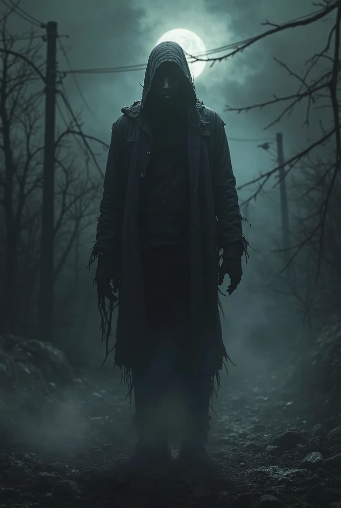 A Scary horror image standing on the road at night, PICTURE REALISTIC, high resolution, 8K