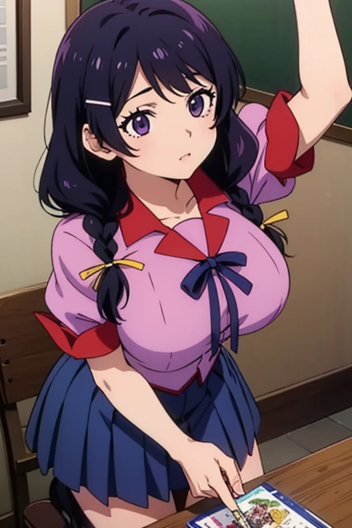 rin misumi, 1girl, solo, blush, clenched teeth, teeth, bouncing breasts, angry, serafuku, running, clenched hand, clenched hands, indoors, in class, near desk, <lora:Rin_Misumi:0.7>, <lora:GoodHands-vanilla:1>,