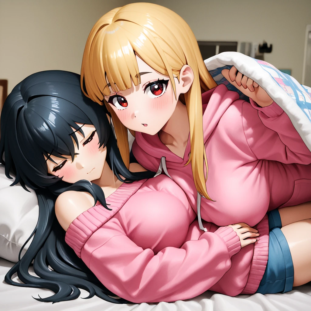 A busty two headed woman with an older woman and a younger girl as her two heads. She’s at a sleepover with the younger girl head’s friends. The older head is masturbating her huge cock and cumming into the younger daughter’s face while the young head is trying to watch a movie with her friend. Next to her is the daughter’s friend who can’t stop staring at the conjoined mommy and daughter’s cum soaked cock being masturbated next to her on the couch.