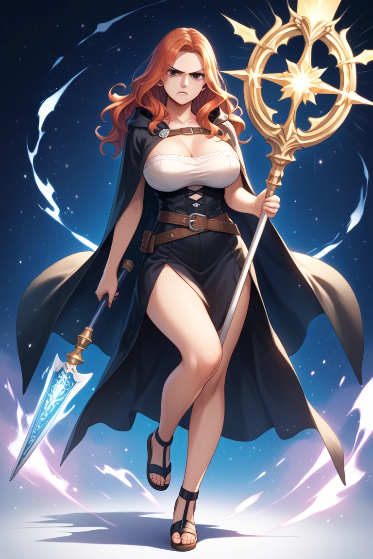 A Female Knight, milfication, nakedly, perfect face, perfect body, Erza, (outfit bikini armor, torn clothes), nude, (mutilated, exploding, flowing outfit), (milf, mature:1.2), earrings, (very large breasts, large breast), oppai, hentai, curvy but thin, beautiful thighs, nude, elegant body, (pose ready to fight, hold sword), fire, ashes flowing, particle of light, knight in fantasy world, otherworldly, fantasy backgrounds, abstract, (dark, eerie, ominous),