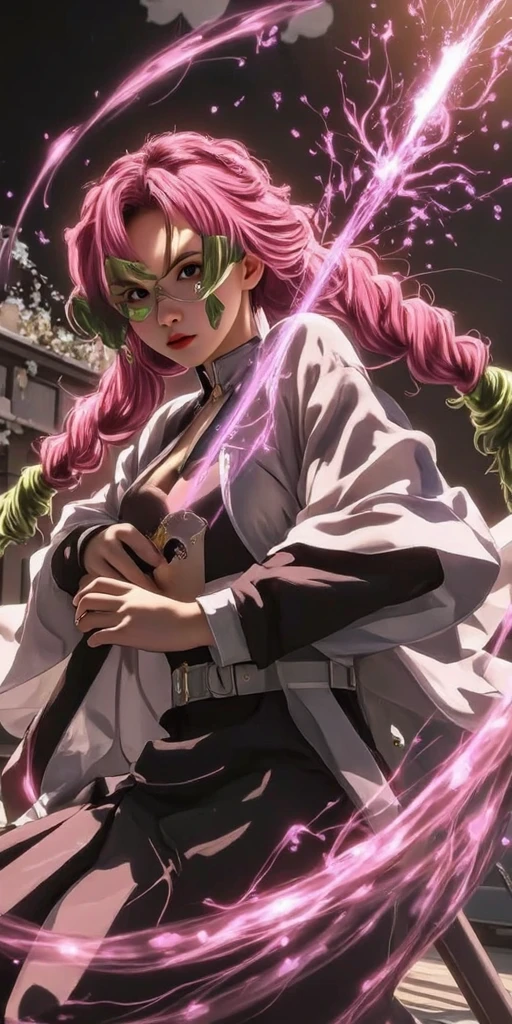 anime girl with long pink hair and green eyes holding a sword, demon slayer rui fanart, haruno sakura, extremely detailed artgerm, cushart krenz key art feminine, digital art from danganronpa, style artgerm, artgerm lau, illustrious makinami, commission for high res, detailed digital anime art