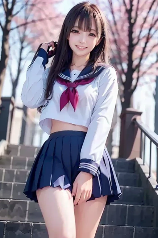 best quality, masterpiece, (realistic:1.2), front, 13 years old, junior high school girl, (silhouette lighting:1.3), sobbing, light brown low twintails hair with bangs, seifuku, pleated mini skirt in navy blue, blue eyes, detailed face, beautiful eyes, medium breast, standing in rooftop, windy upskirt, wind blowing skirt and hair, pink panty
