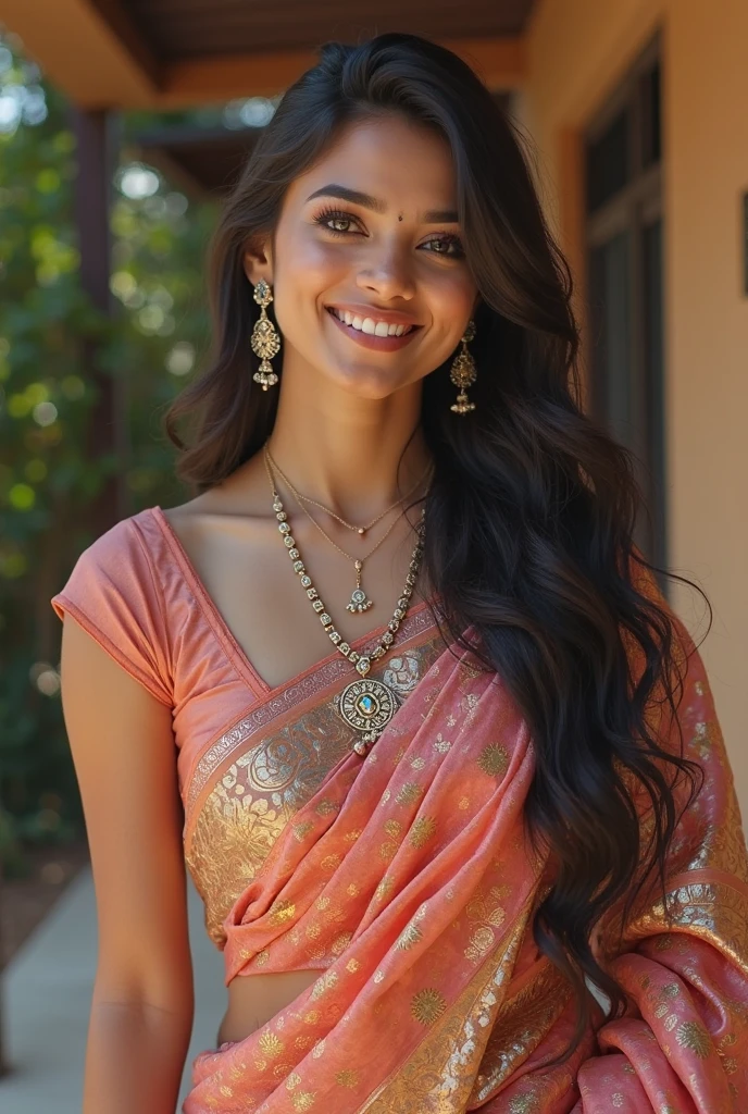 A beautiful Indian girl cute smile (best quality,4k,8k,highres,masterpiece:1.2),ultra-detailed,(realistic,photorealistic,photo-realistic:1.37), HDR,UHD,studio lighting,ultra-fine painting,sharp focus,physically-based rendering,extreme detail description,professional,vivid colors,bokeh,portrait,India,shopping mall,A girl with beautiful detailed eyes,beautiful detailed lips,extremely detailed eyes and face,long eyelashes, long flowing hair, traditional Indian dress, vibrant colors, smiling brightly, surrounded by luxurious shops, elegant decorations, large crowd of people, bright and inviting atmosphere, warm sunlight streaming through the windows, the girl holding a shopping bag filled with exquisite items, the girl's confident and graceful posture, the girl's delicate jewelry sparkling in the light, the girl's flawless skin glowing with natural radiance, the girl's expressive eyes reflecting excitement and happiness, the girl enjoying the shopping experience, the girl blending in perfectly with the modern yet traditional ambiance of the shopping mall, the girl's infectious positive energy spreading joy to those around her, the girl's presence adding a touch of Indian beauty to the bustling mall, the girl capturing the attention and admiration of onlookers, the girl's cute smile brightening up the entire scene, the girl's charm and elegance making her a true Indian fashion icon, the girl embodying the spirit of modern India in her stylish yet cultural attire. A beautiful Indian girl cute smile