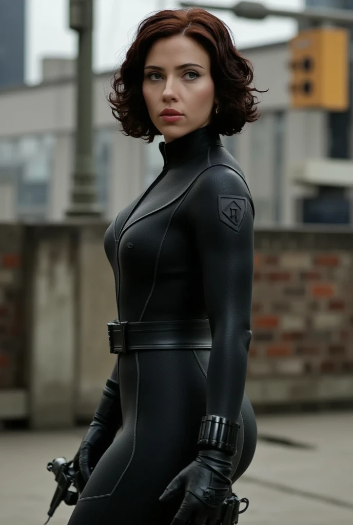 (realistic:1.3), finely detailed, quality, rembrandt lighting, (masterpiece:1.2), (photorealistic:1.2), (best quality), (detailed skin:1.3), (intricate details), dramatic, ray tracing, 1girl, blkwidow, 21 years old, detailed skin texture, (blush:0.5), (goosebumps:0.5), subsurface scattering, smiling, medium breasts, red hair, black bodysuit, cleavage, black belt, bracelet, black gloves, squatting, (dynamic action hero pose:1.2), (night, night sky, new york, skyscrapers, cityscape), <lora:blackwidow-nvwls-v1:1>