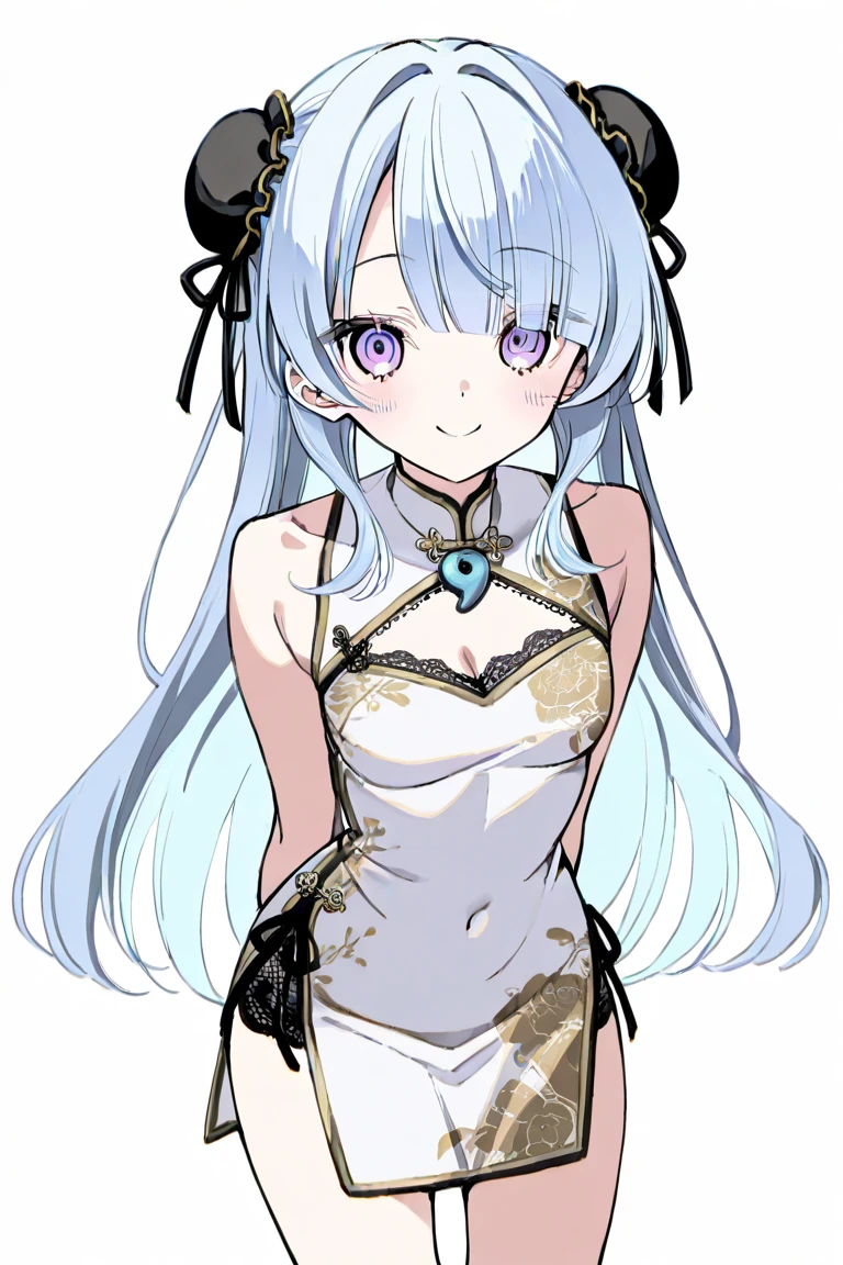 shiroko_bluearchive,beast ears,looking at viewer, little smile,white naked apron, slim, dizzy, big-chest, wide hips, perfect waist, day atmosphere, hair ornament