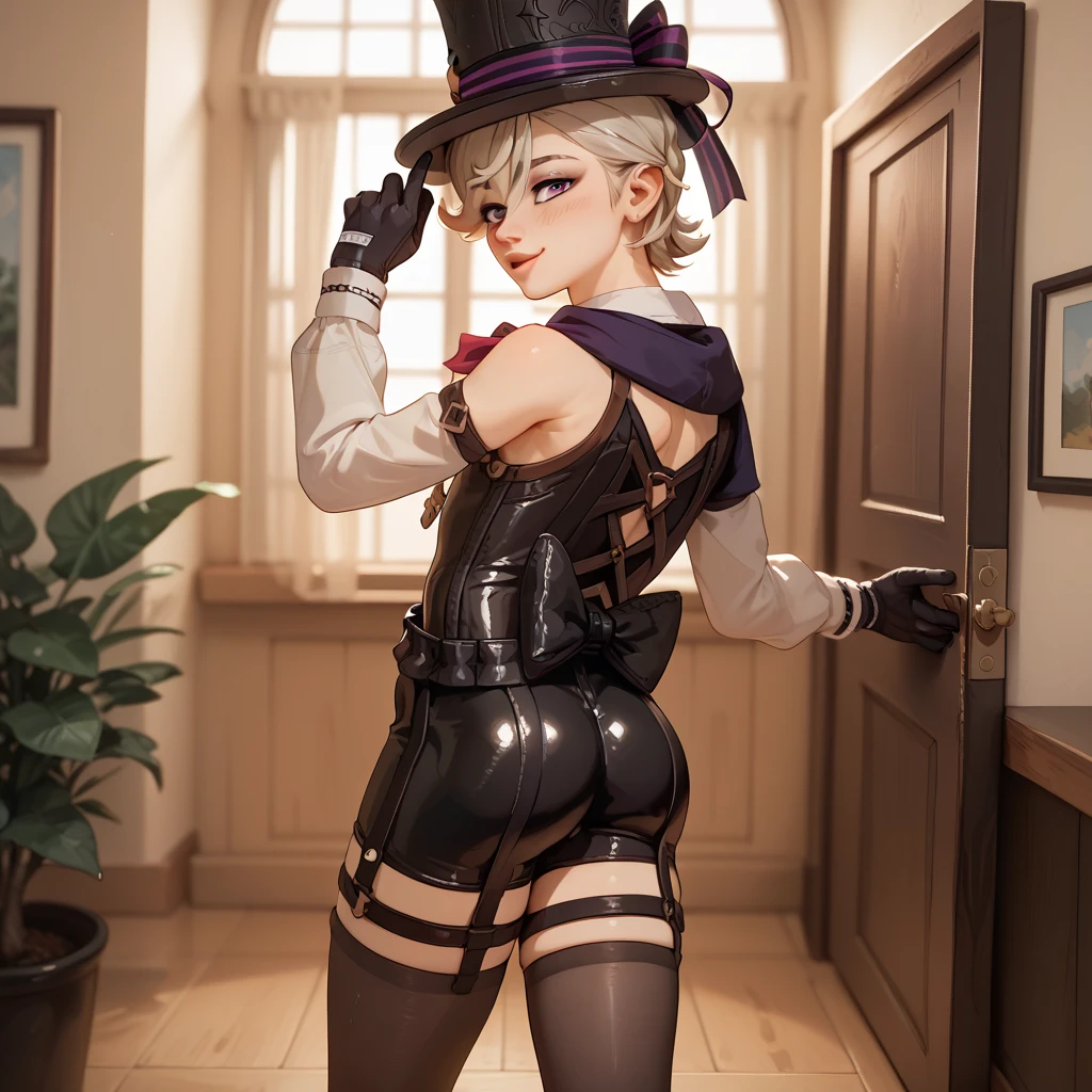 (Photorealistic:1.8, highest quality:1.8,8K masterpiece:1.8,High resolution,Mastepiece:1.8,RAW Photos,Cinematic lighting),No split screen、Brilliant lights、dance hall、(Dancing Bunny Girl)、Zooming in on parts、Back view、Angle from below、 (Real skin texture:1.3)、(Shortcuts、Blonde Hair)、Woman's Costume(choker、Bunny Girl Suit、Knee-high fishnet socks、Rabbit's Tail)、Crotch close-up、((Perfect female body))、 Esbian all over、(Random Sexy Poses:1.3、thrust one's hips upward、Stick your hips out to the camera:2.3)、cameltoe、(Beautiful expression、Beautiful Face、Beautiful Eyes、A rich expression、smile)、 (Immersive atmosphere、Chiaroscuro:1.5、Bright light:1.2、Bright lighting)、Realistic:1.3、Long Shot、The woman is naked、woman is nude、Adult video shoot