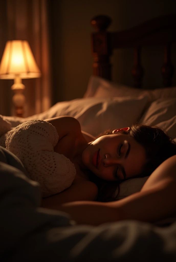 The scene take place in a bedroom, a women is sleeping in here bed, we see her big ass in lingerie