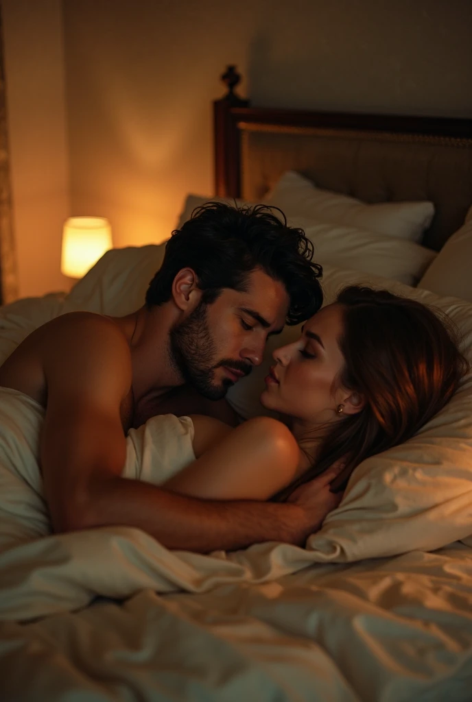 Man and woman in bed doing boyfriend stuff