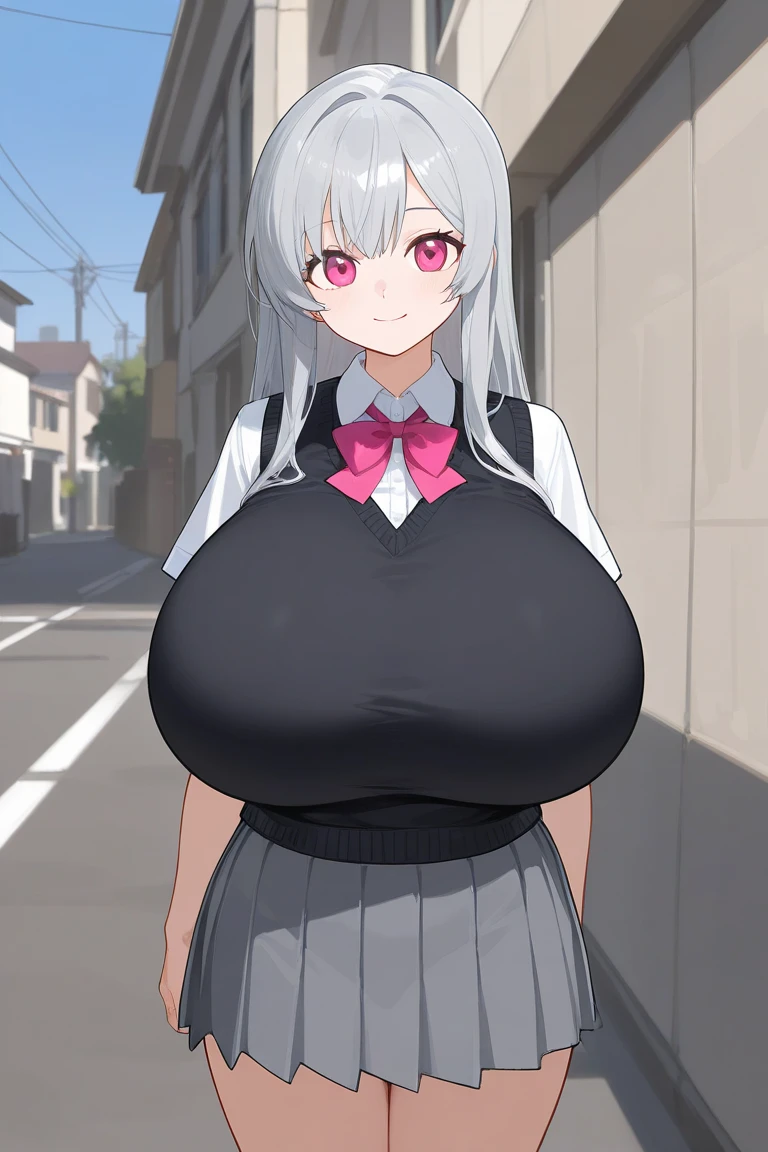 ((Highest quality)), ((masterpiece)), (detailed),
((Very huge breasts))
((Very thick thighs))
((Very fleshy young woman))
(Tall)
(cleavage)
(Short White hair)
Blue eyes
(bob hairstyle)
Standing
(((Shoot from front)))
(Japanese school uniform)
(white (business) shirt)
(Black mini(school)skirt)
Japanese
Tokyo city