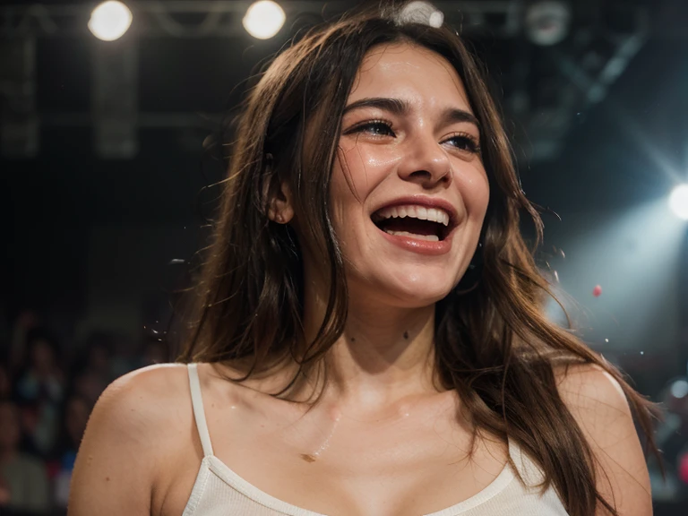 18 year old Alexis Ren smiling while playing billiards