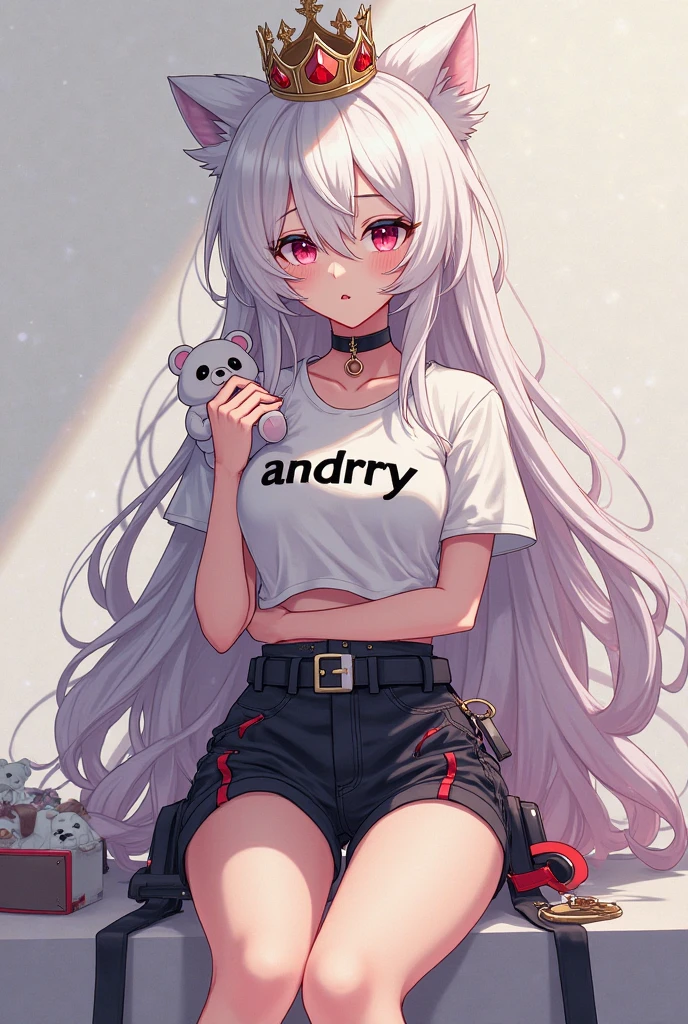 By kishibe,[hi res],(a young black female wolf furry), (black fur), short jaw, cat-like face, white fur on jaw, white fur on belly, white fur on hand and legs, long white hair, straight bangs, brown eyes, young, little, fang, small mouth opened,  sfw, violet lights, bbw, lying on the bed, cropped t-shirts, skirts